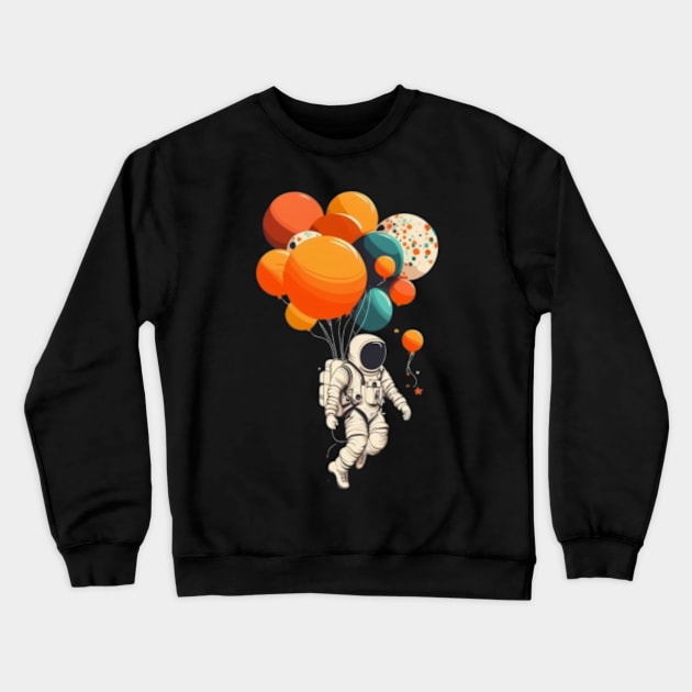 Astronaut flying with balloons Crewneck Sweatshirt by Bakr